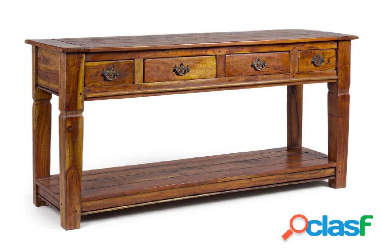 Consolle classica in legno massello di acacia 4 cassetti e