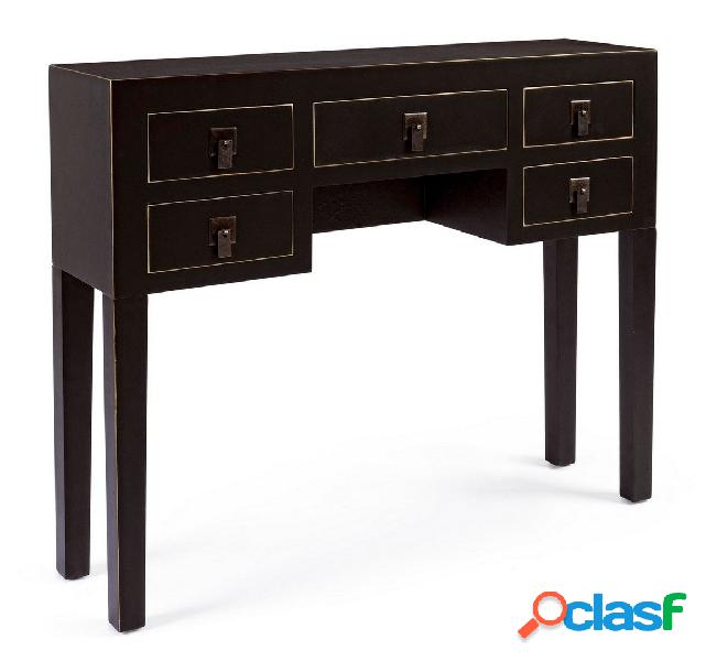 Consolle da ingresso in legno colore nero 5 cassetti con