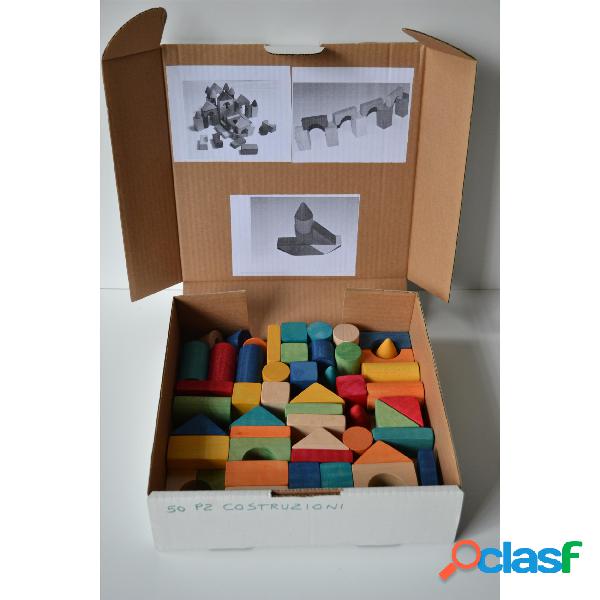 Costruzioni in legno composte da 50 pezzi di forme e colori