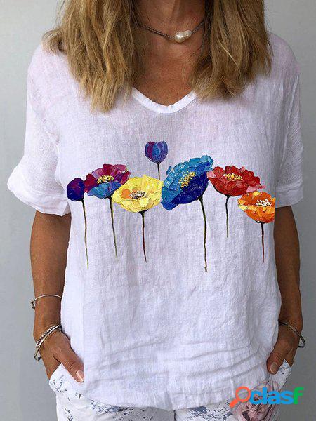 Cotone Scollo a V Sciolto Casuale Camicia
