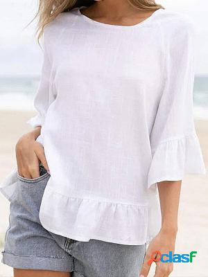 Cotton Leprosy Solid Color Round Neck Short Sleeve T-shirt