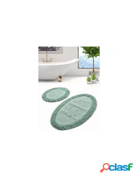 Cotton box - set 2 tappeti bagno in cotone piante oval mint