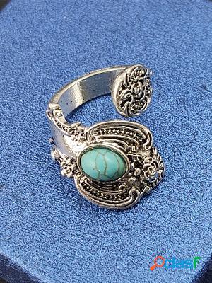 Creative Flower Plated Thai Silver Vintage Turquoise Ring