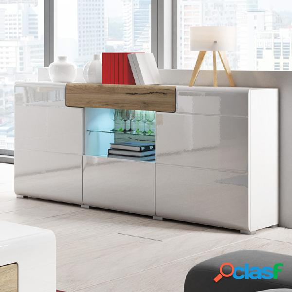Credenza Tahiti 3 ante 1 cassetto bianco lucido rovere