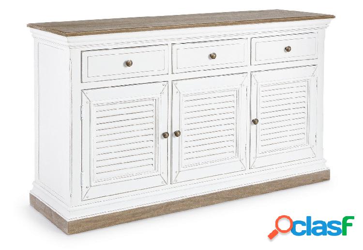 Credenza classica in legno colore bianco e naturale cm
