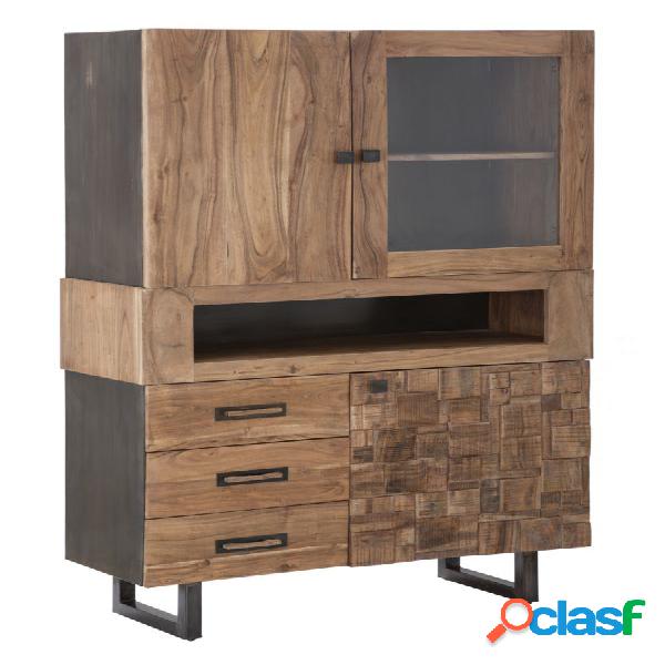 Credenza con vetrinetta stile industrial in legno di acacia