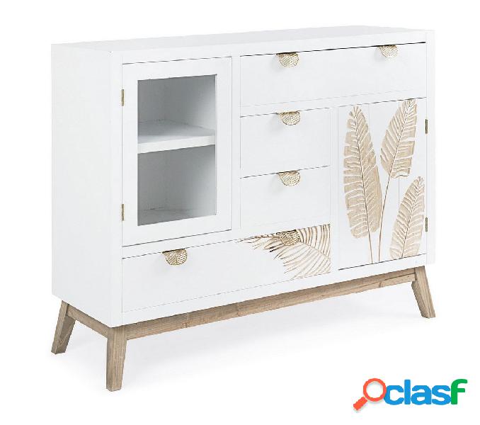 Credenza da soggiorno in legno bianco con anta e cassetti