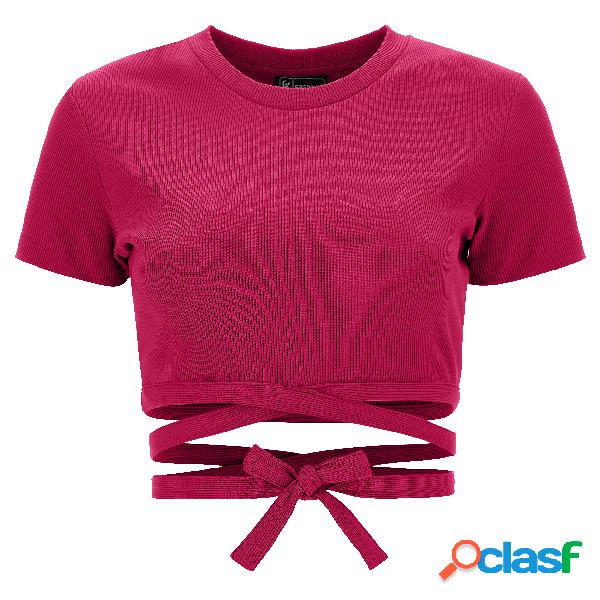 Crop top slim fit in costina con fondo annodabile