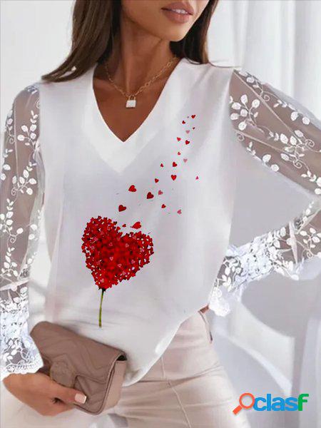 Cuore/corda Patchwork Pizzo Casuale Scollo a V Superiore