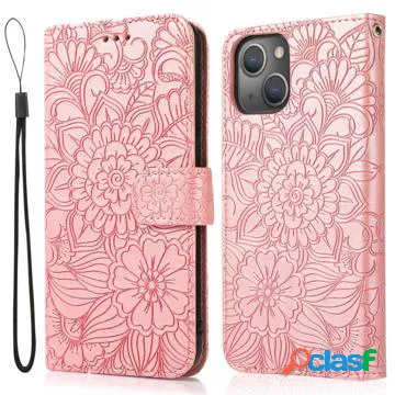 Custodia a Portafoglio Flowers per iPhone 14 Plus - Rosa