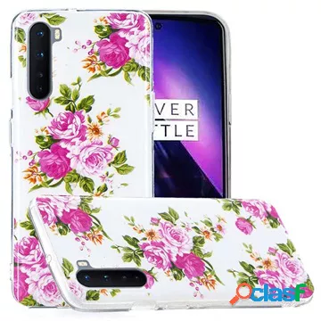 Custodia in TPU OnePlus Nord Glow in the Dark - Fiori rosa