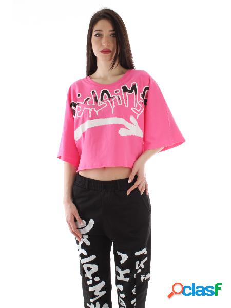 DISCLAIMER t-shirt con logo e maniche over FUCSIA