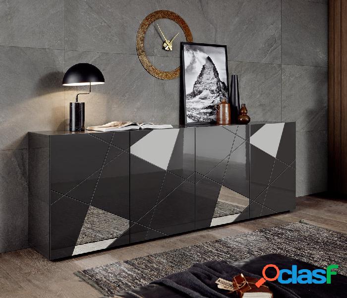 Diambra - Madia moderna 4 ante in legno grigio lucido con