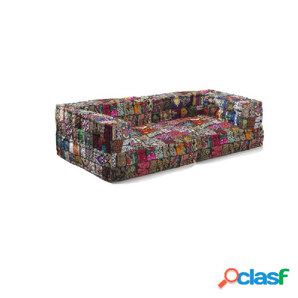 Divano biposto da terra rivestito in cotone stile patchwork