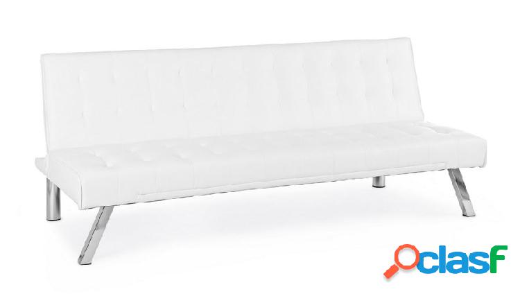 Divano letto 3 posti moderno in similpelle bianco gambe in
