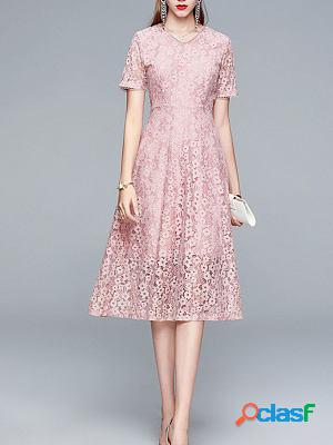 Elegant Lace Stitching Mid-length Shift Dresses
