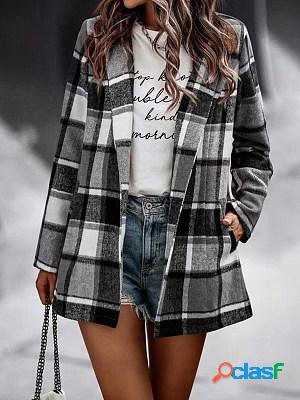 Fall/Winter Loose Check Printed Long Sleeve Jacket Cardigan