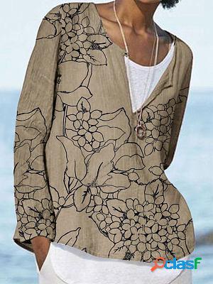 Fashion Line Pattern Printing V-neck Long-sleeved Blouse