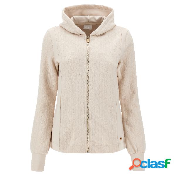 Felpa con effetto intrecciato cappuccio e zip