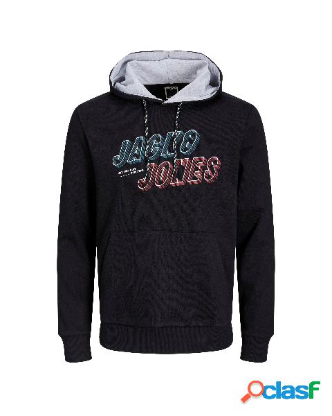 Felpa nera con cappuccio e logo frontale in stile neon