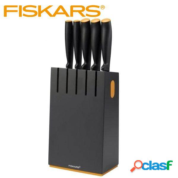 Fiskars FunctionalForm Ceppo 5 Coltelli Legno Nero