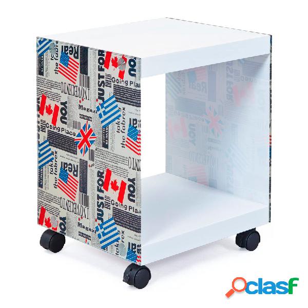 Flag - Tavolino cubo comodino da camera in legno e vetro