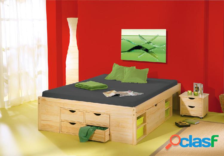 Fledin - Letto matrimoniale con cassetti e comodini in legno