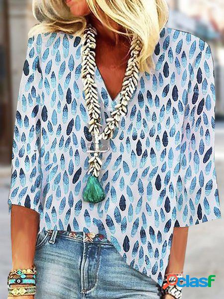 Floreale Casuale Sciolto Scollo a V Camicia