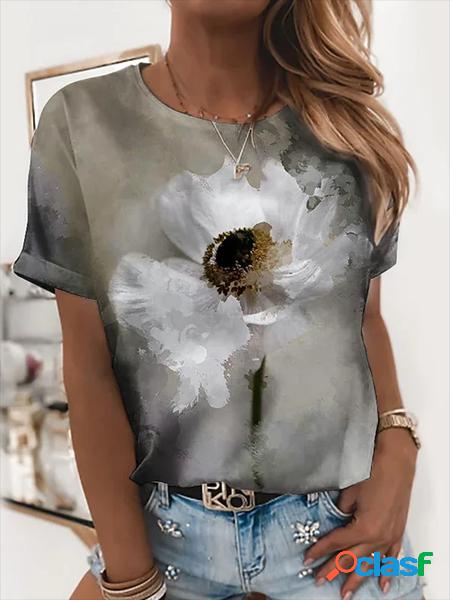 Floreale Girocollo Maniche Corte Casuale T-shirt