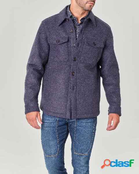 Giacca camicia color denim in misto lana e viscosa stretch