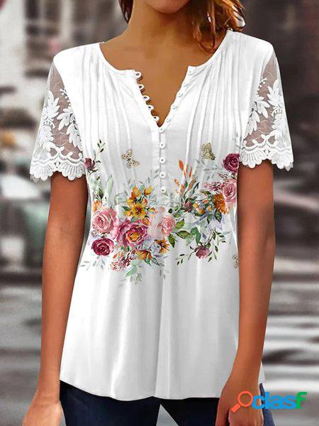 Girocollo Floreale Jersey Casuale Camicia