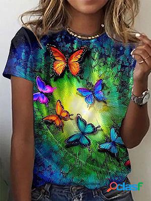 Graphic Print Casual Crew Neck Abstract Painting Short