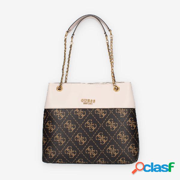 Guess Berta Borsa a spalla a 3 scomparti marrone logata e