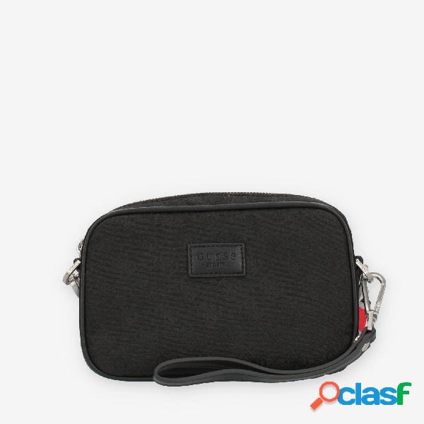 Guess Strave Small Tracolla da uomo in tessuto logato nero