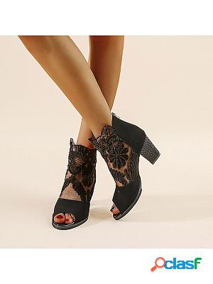 High-heeled Breathable Mesh Lace High Heel Slippers
