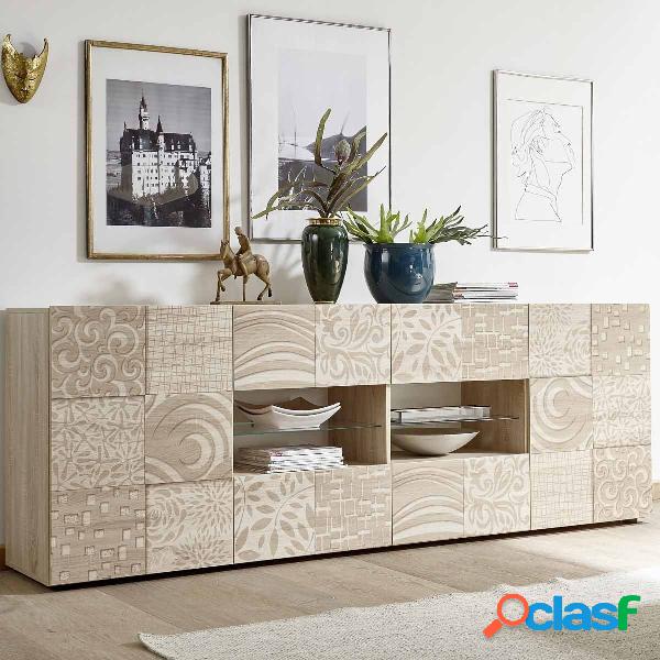 Ilenia - Madia design 4 cassetti due ante rovere serigrafato