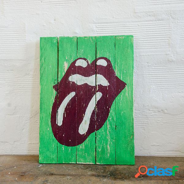 Insegna di legno Berider Rolling Stones Tongue verde