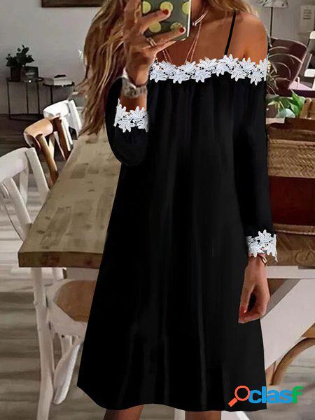 Jersey Sciolto Multicolore Casuale Patchwork Pizzo Abito
