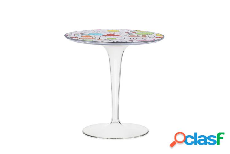 Kartell Tavolino Tip Top con disegno bianco trasparente