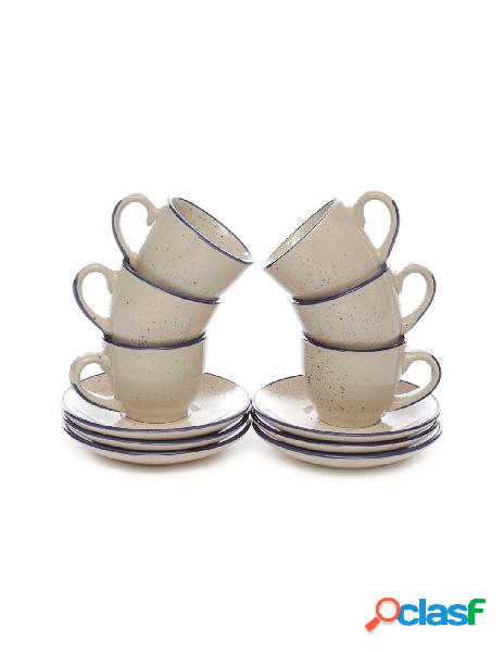 Kasanova - set 6 tazzine con piattino in stoneware blu 10 cl