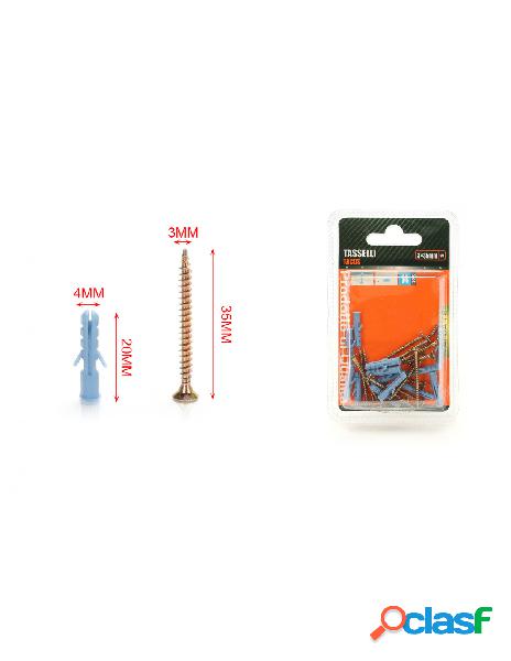 Kit 14 pcs tasselli &oslash4x20mm con viti 3x35mm