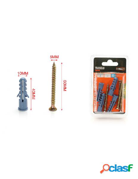 Kit 4 pcs tasselli &oslash10x40mm con viti 5x60mm