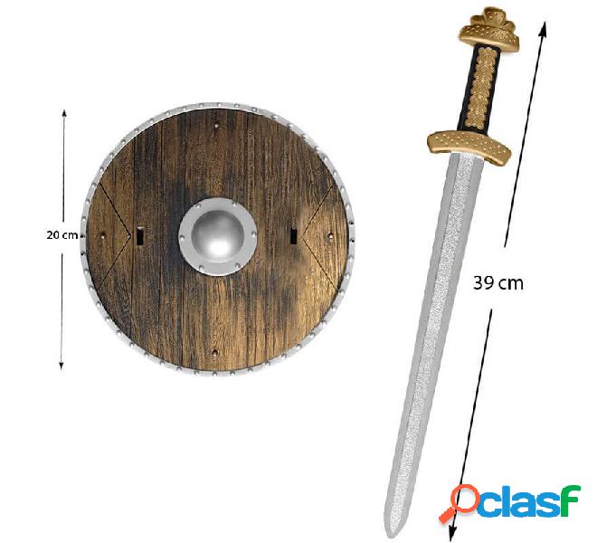 Kit da guerriero vichingo o da barbaro: spada 39 cm e scudo