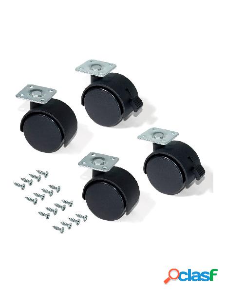 Kit di 4 rotelle per mobili con freno diametro 40mm piastra