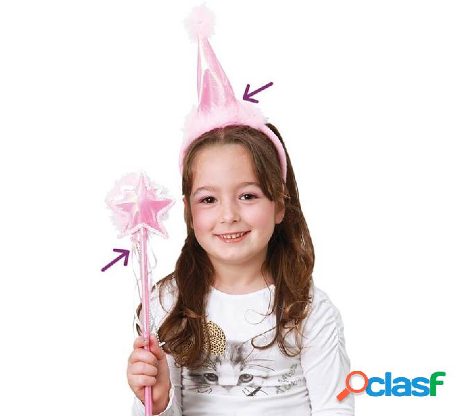 Kit fata rosa per bambini: cappello e bacchetta