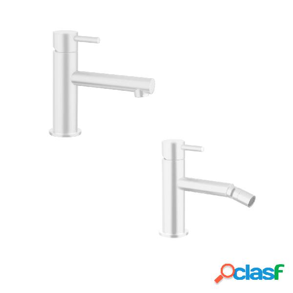 Kit miscelatori lavabo+bidet in ottone bianco opaco con