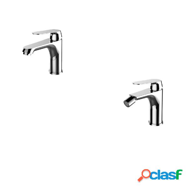 Kit miscelatori lavabo+bidet in ottone cromato con scarico