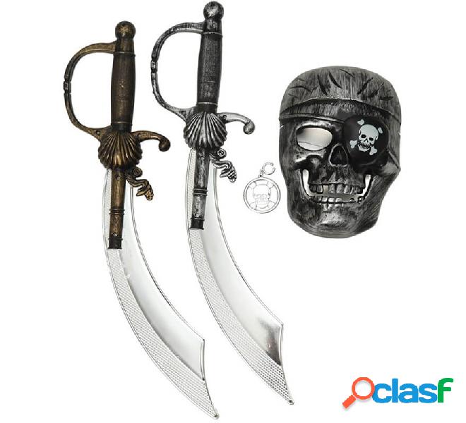 Kit pirata: 2 spade, maschera e orecchini