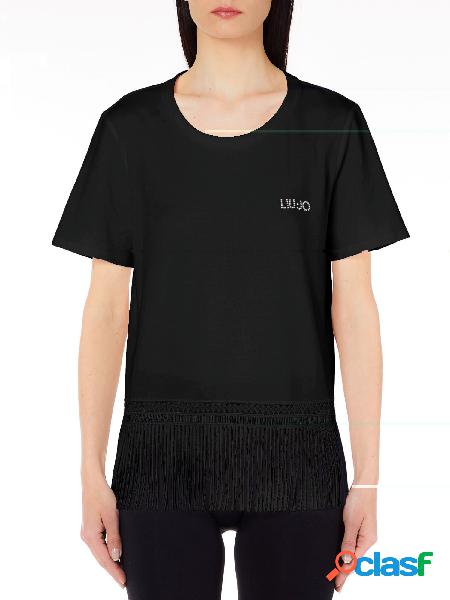 LIU JO T-shirt con frange a maniche corte Nero