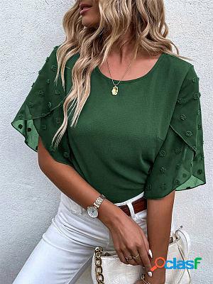 Lace Panel Round Neck Short Sleeve T-shirt